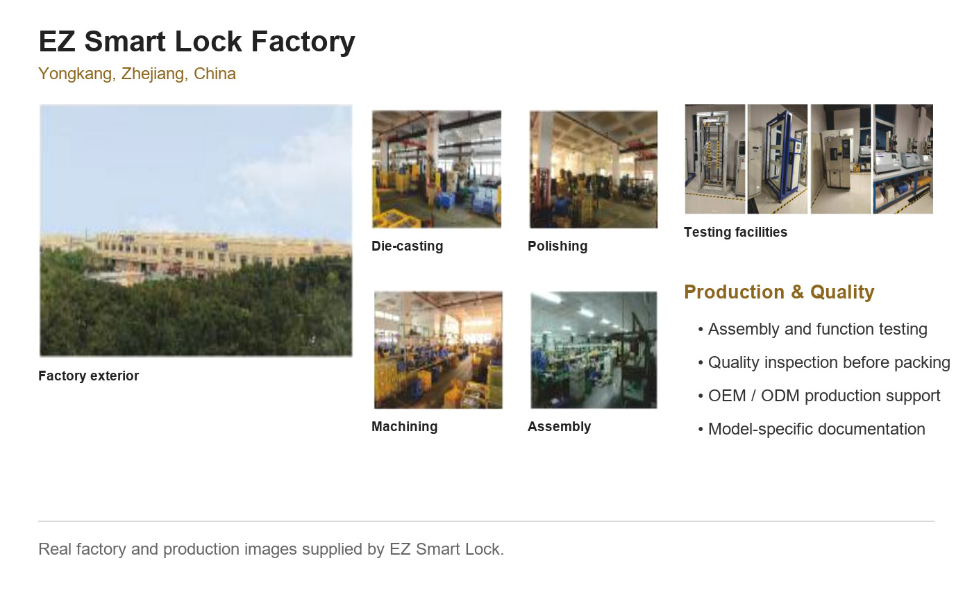 EZ Smart Lock factory and production facilities in Yongkang, Zhejiang, China
